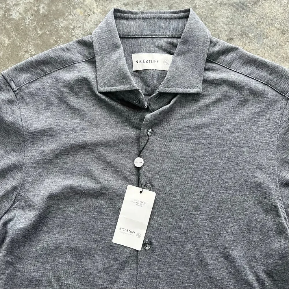 NWT Nice2Stuff NYC Grey Melange Knit Button Down Shirt Minimalist M